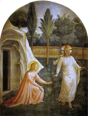 L’apparition du Christ accompagné des saints et des anges.